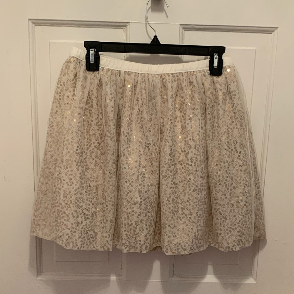 🟢 Cream Tulle and Gold Sequined Skirt
